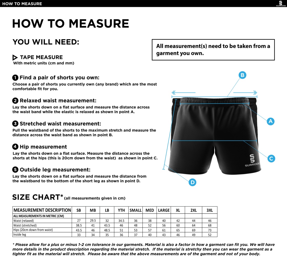 Performance Gym Short - Size Guide
