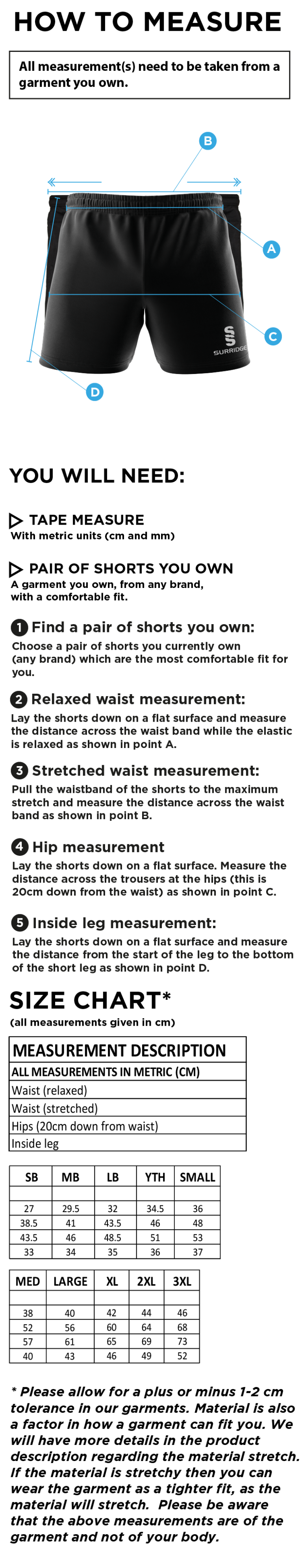 Crested Shorts - Size Guide