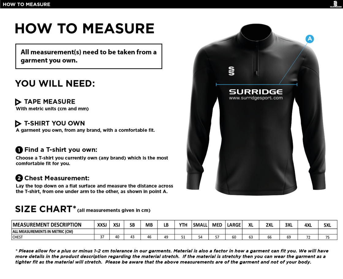 Crested Performance 1/4 Zip - Size Guide