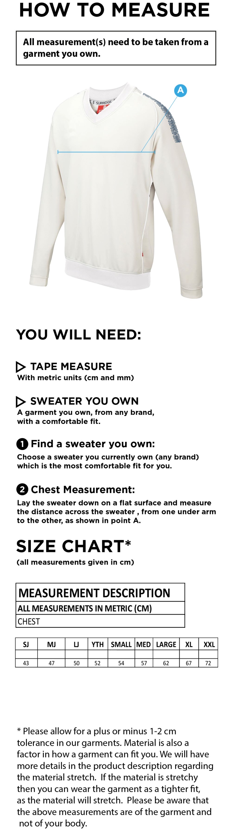 Crested Dual Long Sleeve Sweater - Size Guide