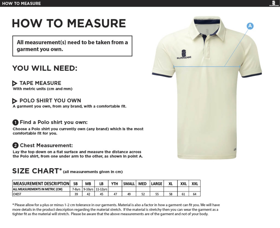 Crested Dual Cricket Shirt Short Sleeve - Size Guide