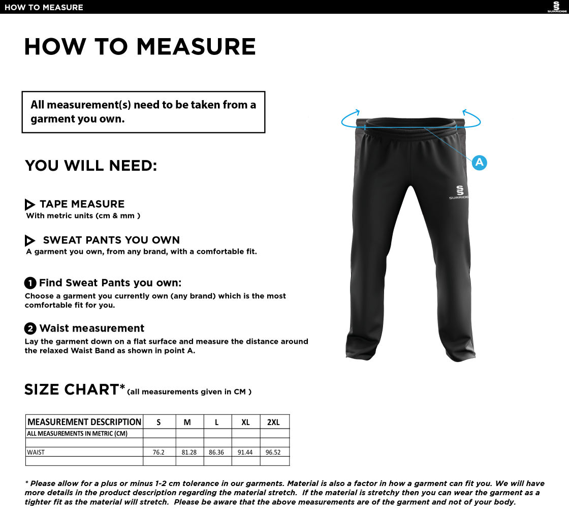 Westal House Tracksuit Bottoms - Black - Size Guide