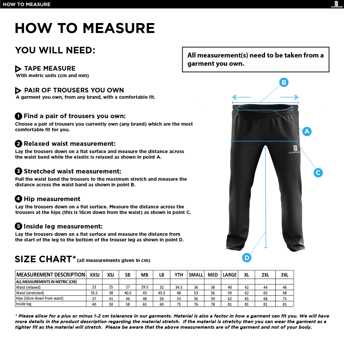 Crested Tracksuit Pants - Junior/Men - Size Guide