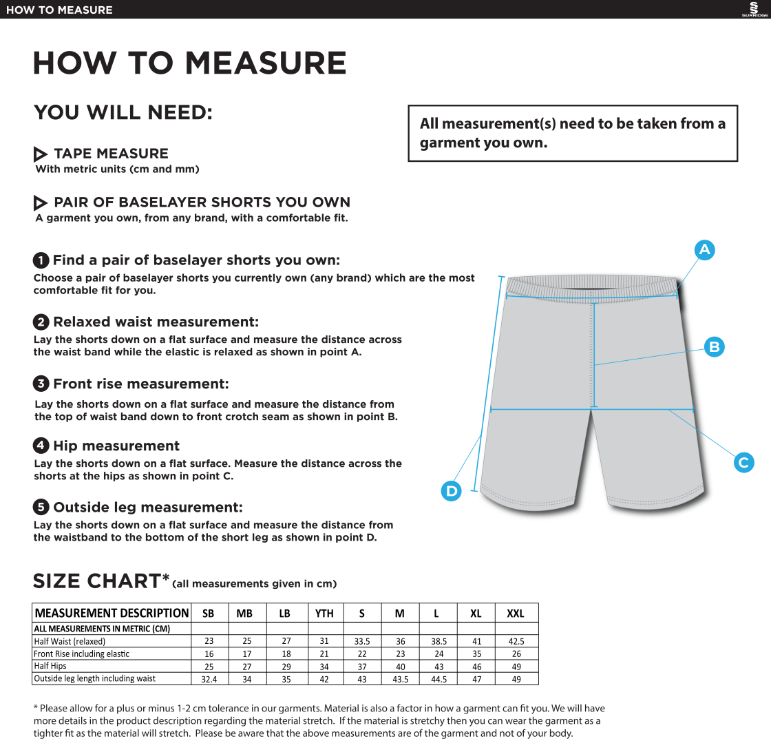 Crested Dual Baselayer Short : Navy - Size Guide