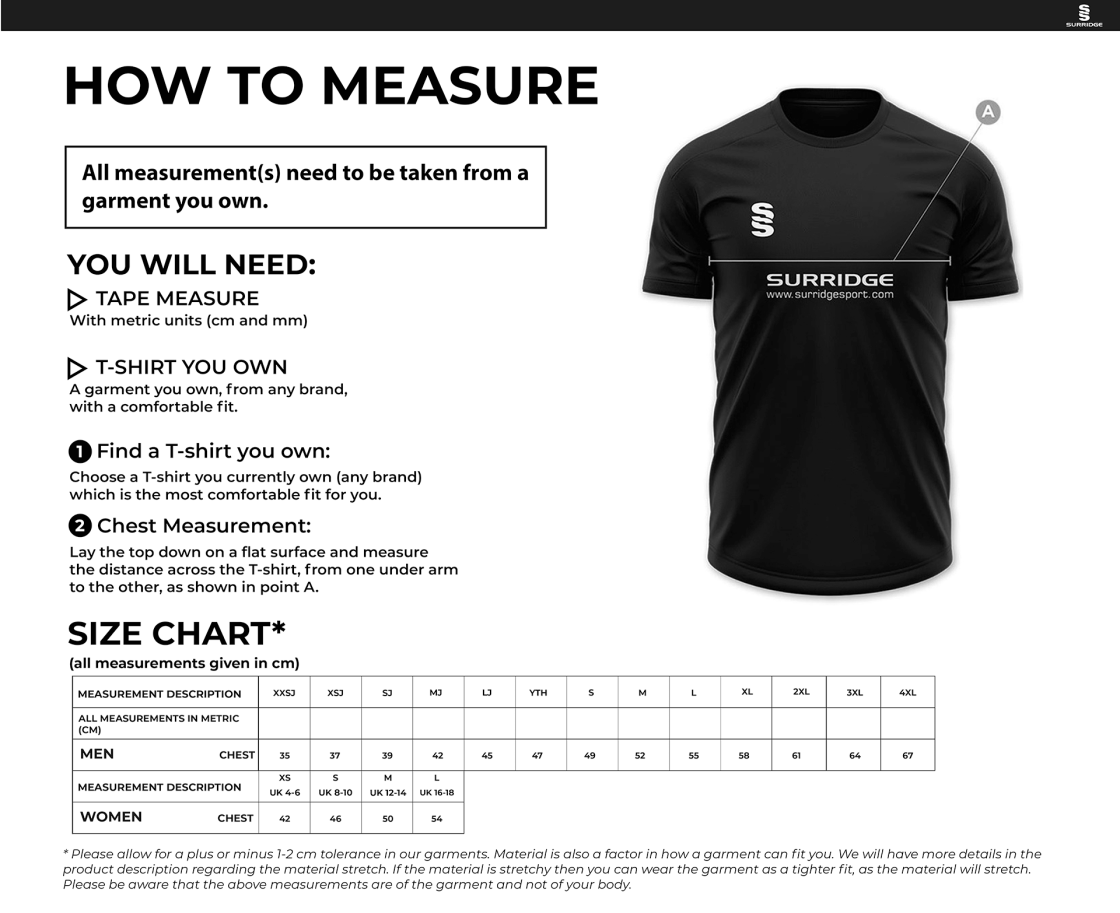 Chandos Senior House Shirt - Size Guide