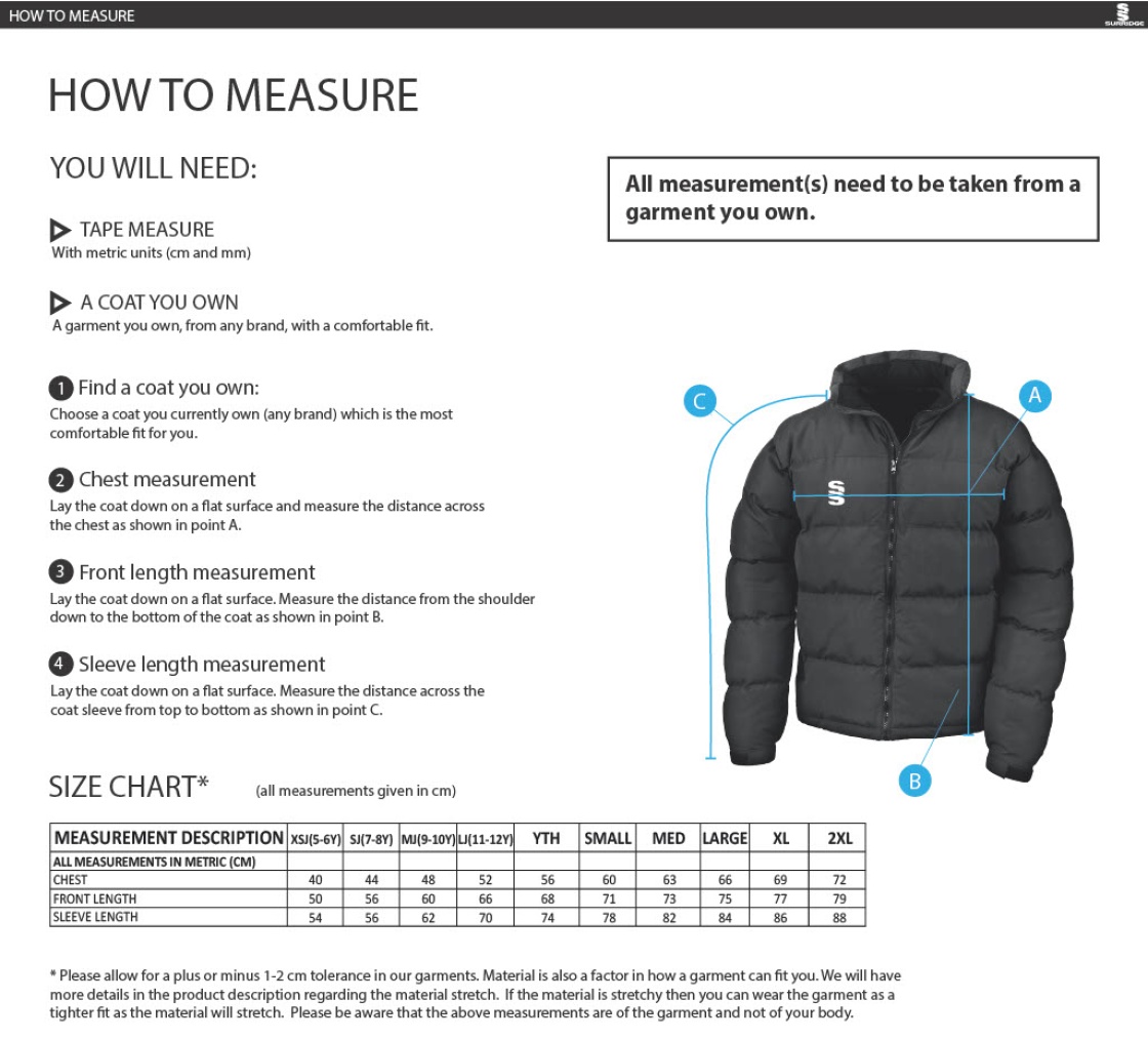 Crested Puffer Jacket - Youth - Size Guide