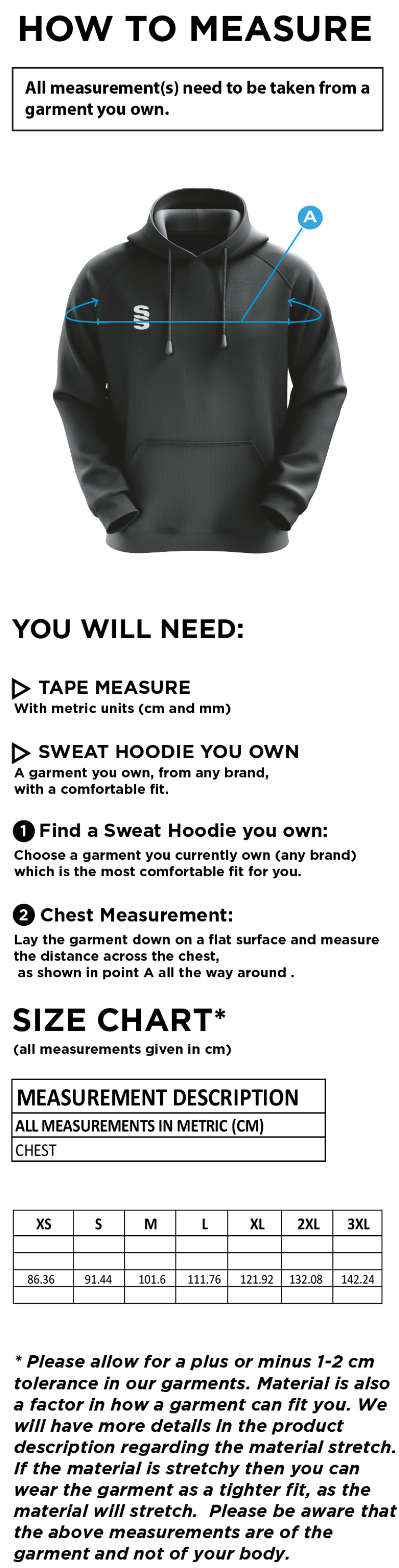 Chandos House Hoody - Black - Size Guide