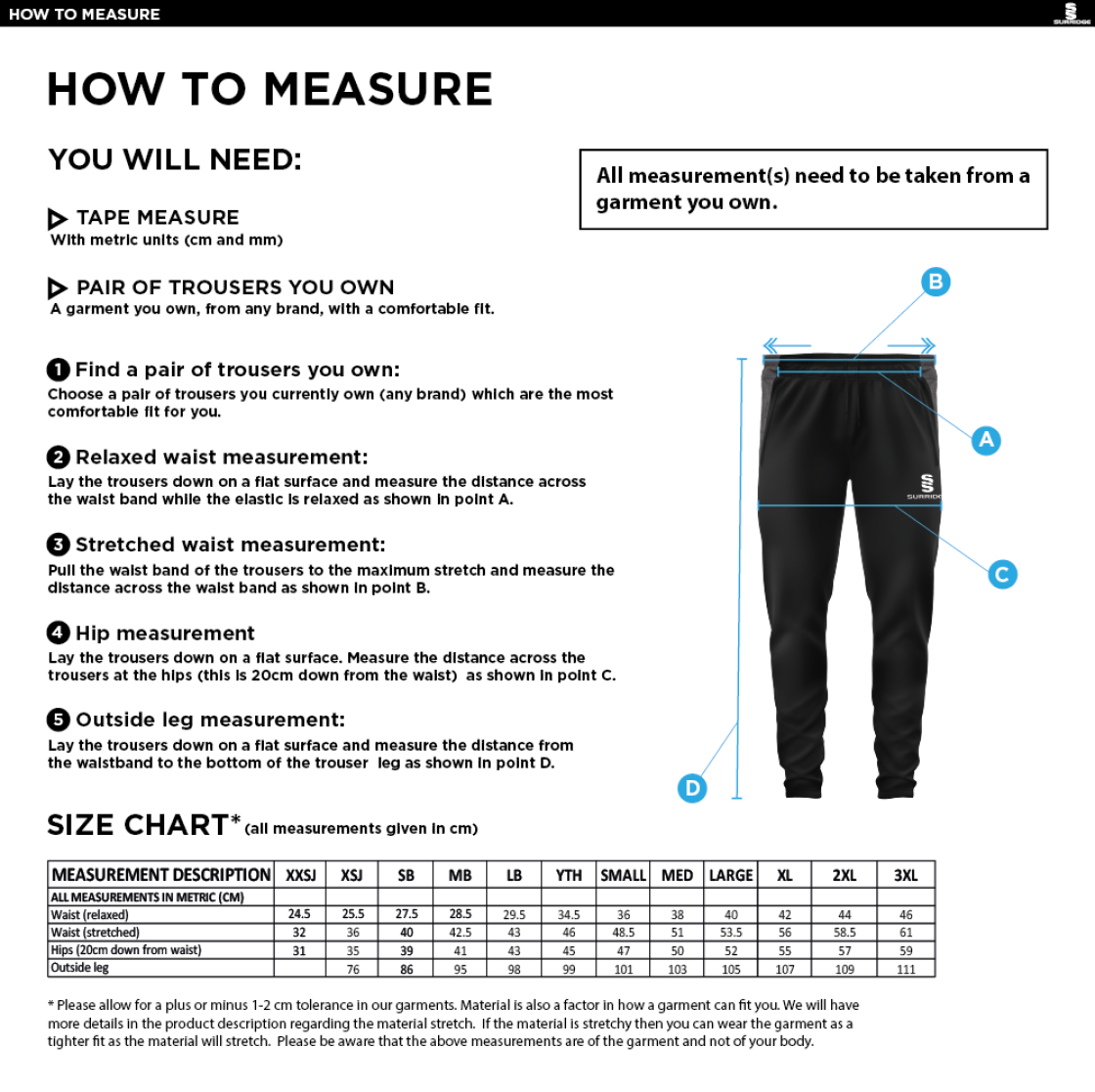 Crested Tek Slim Training Pants - Size Guide