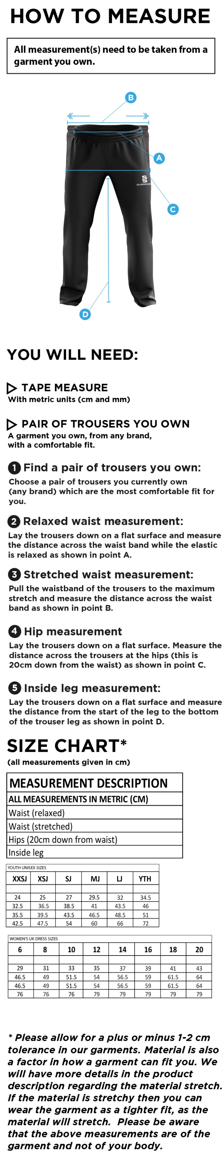 Crested Tracksuit pants - Girls/Women - Size Guide
