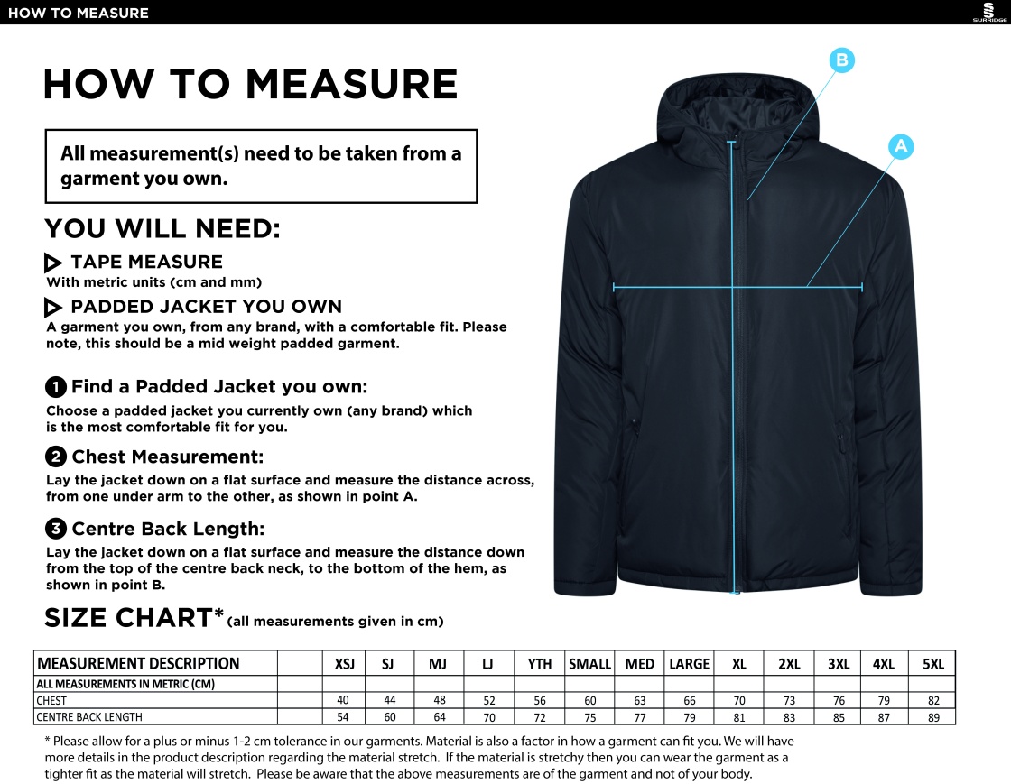 Crested Ct Padded Jacket - Size Guide