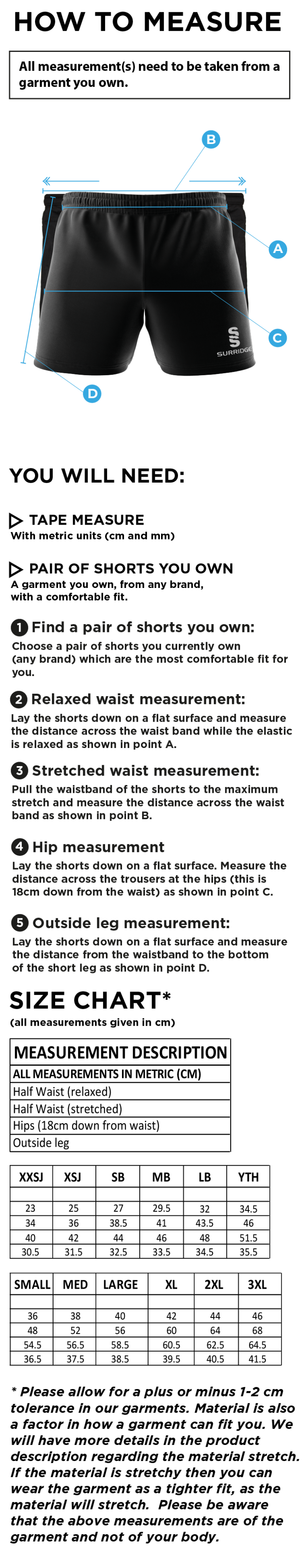 Crested Rugby Shorts - Prep - Size Guide