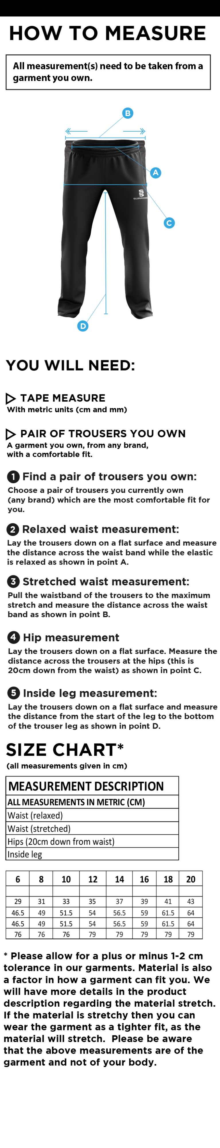 Crested Tracksuit pants - Girls/Women - Size Guide