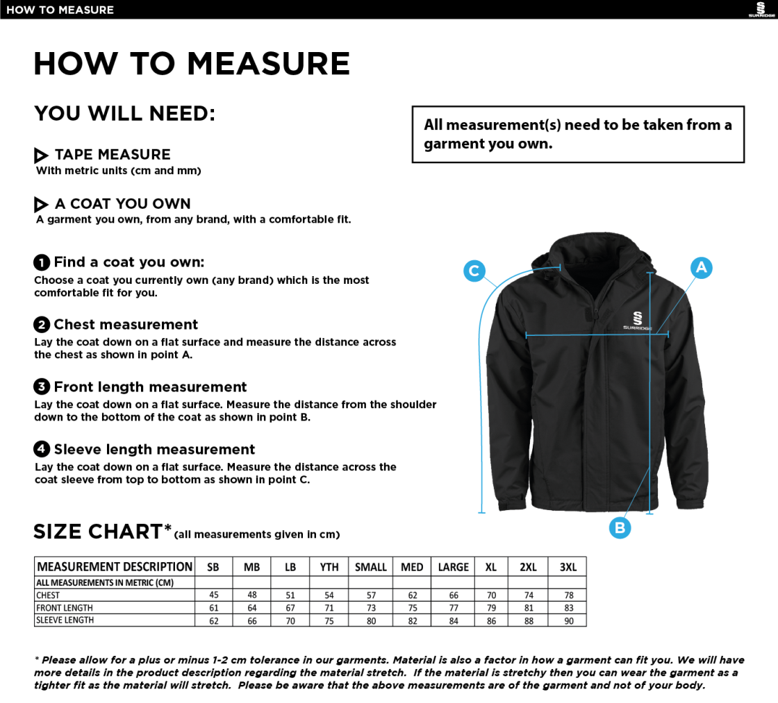 Crested Dual Fleece Lined Jacket - Size Guide