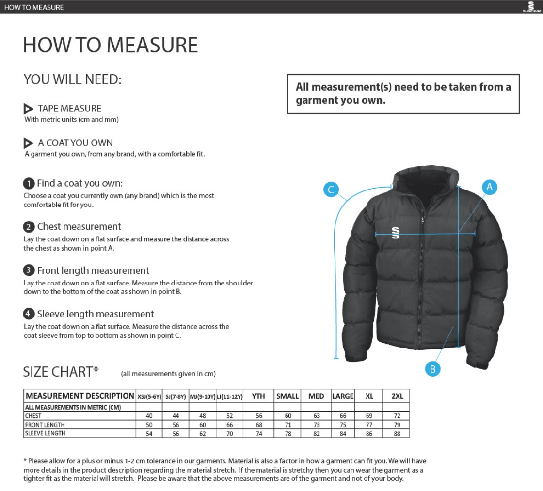 Crested Puffer Jacket - Mens - Size Guide