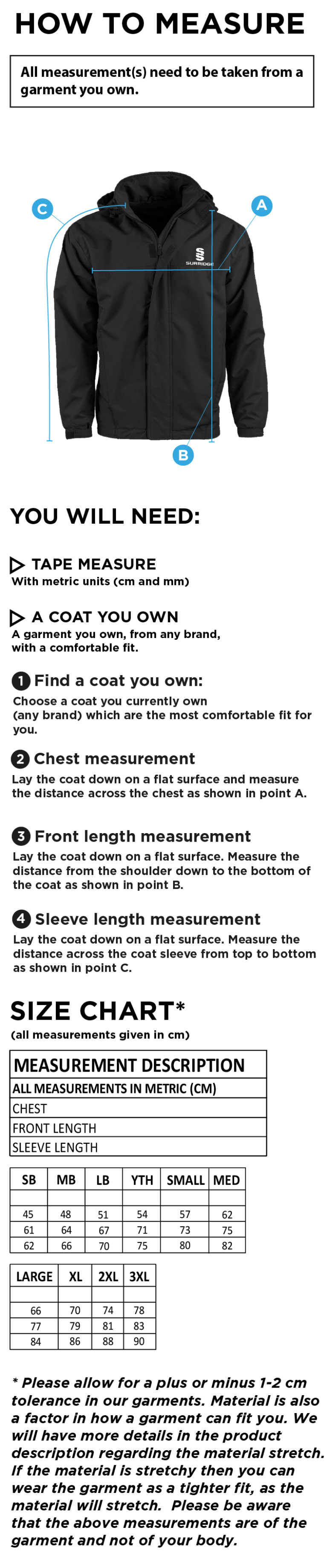 Crested Women's Dual Fleece Lined Jacket - Size Guide