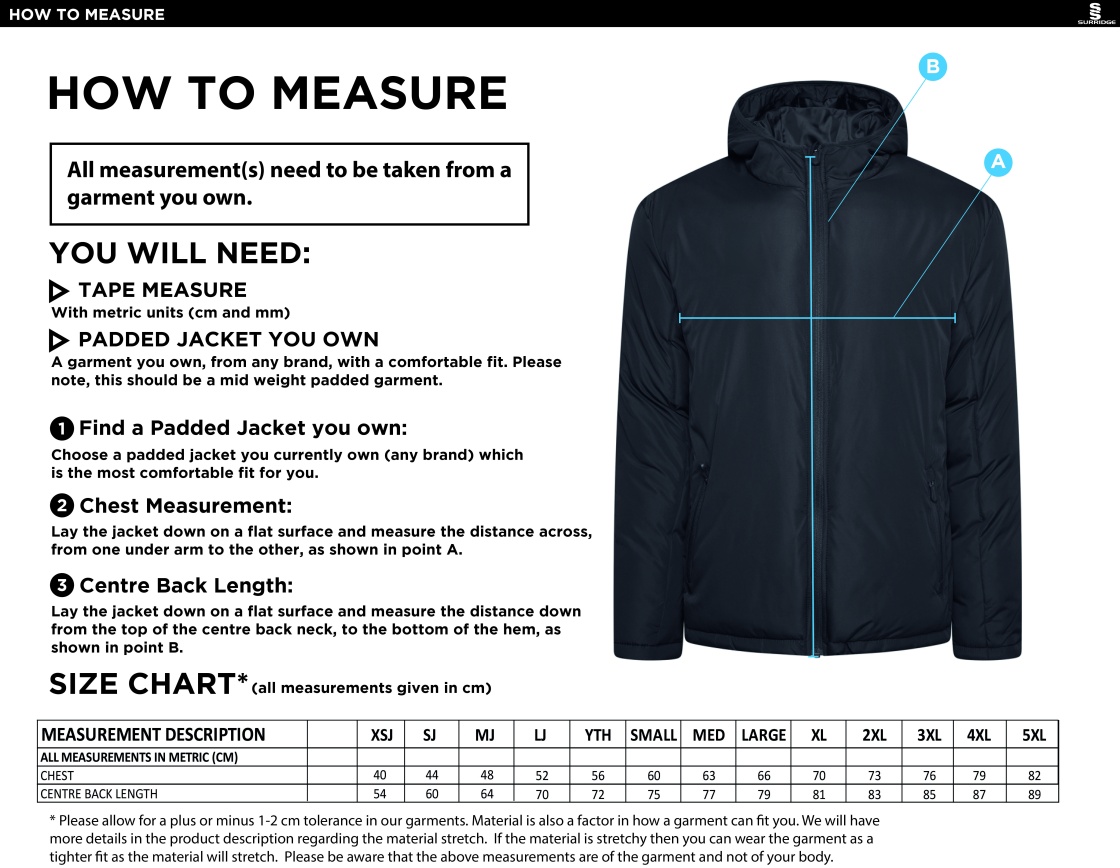 Crested Ct Padded Jacket - Size Guide