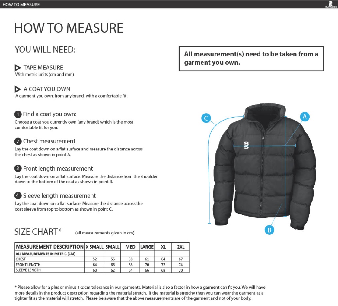 Crested Puffer Jacket - Women's Fit - Size Guide