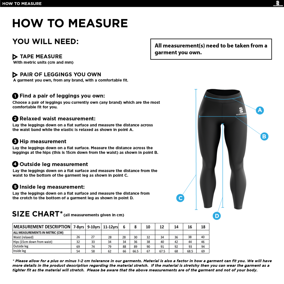 Crested Leggings - Size Guide