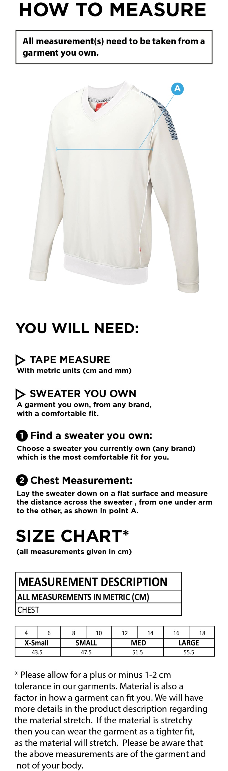 Crested Blast Long Sleeve Cricket Sweater - Girls Fit - Size Guide