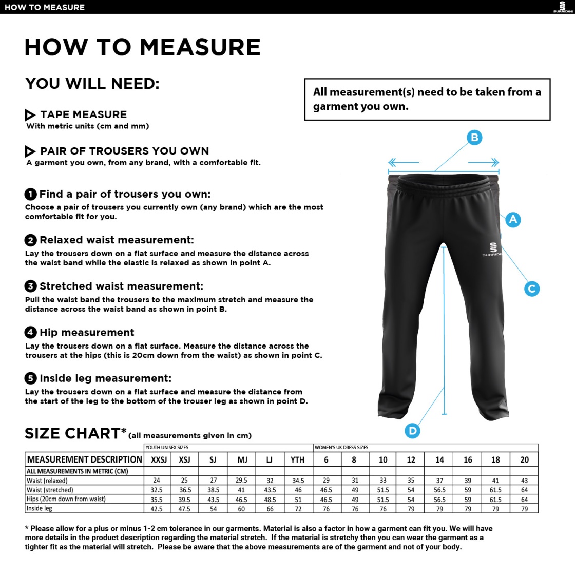 Crested Tracksuit pants - Girls/Women - Size Guide