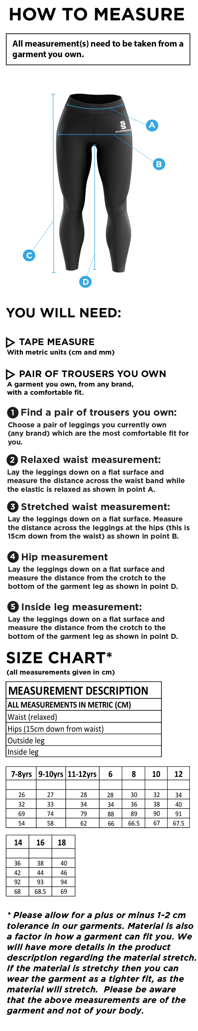 Crested Leggings - Size Guide