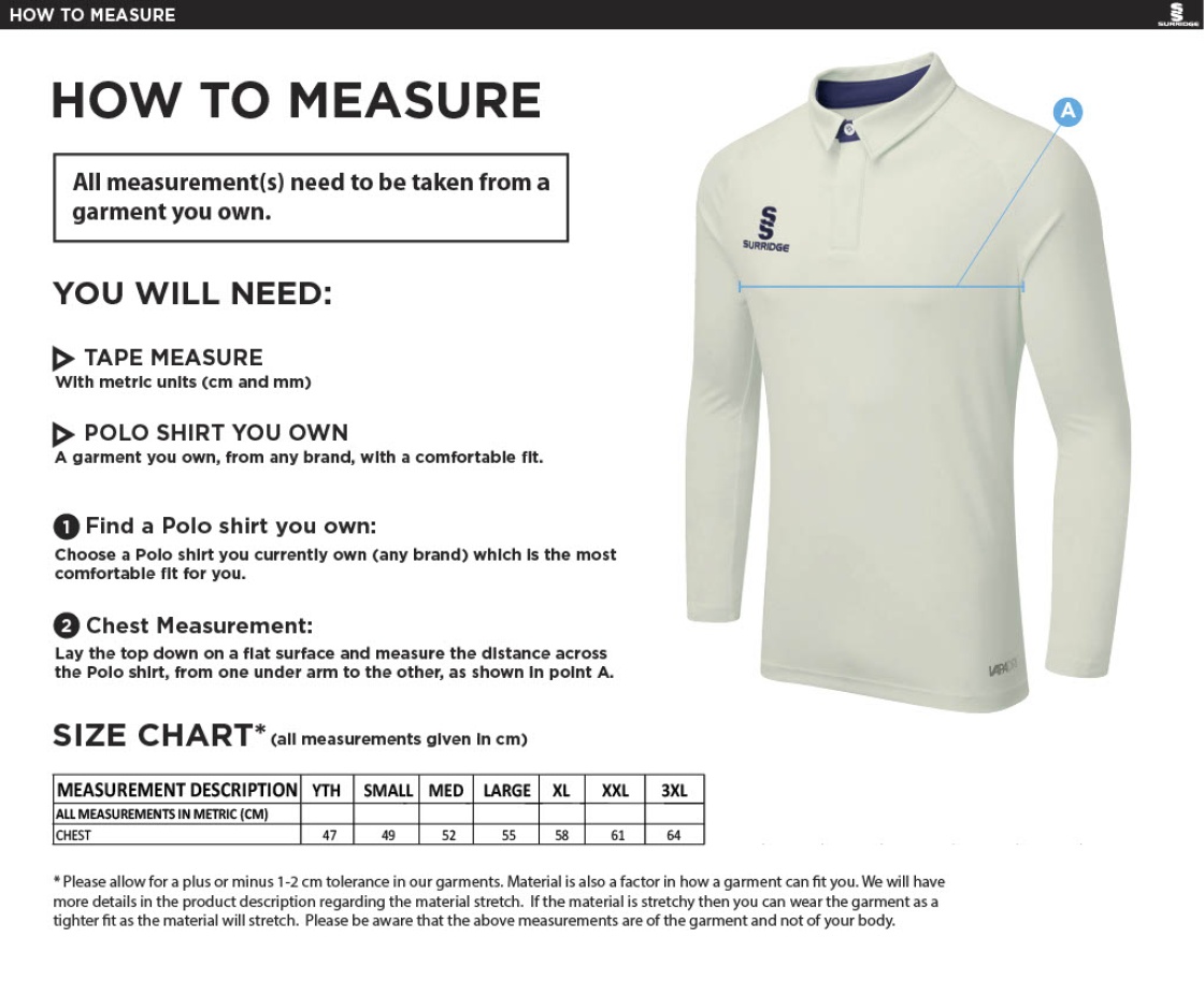 Crested Dual Cricket Shirt Long Sleeve - Size Guide