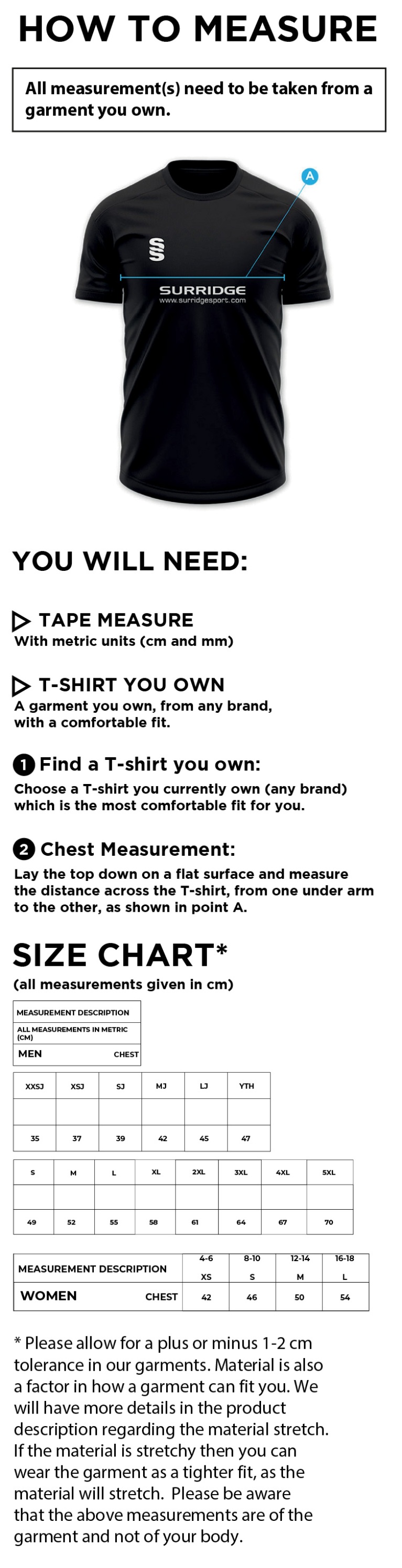 Christowe Senior House Shirt - Size Guide
