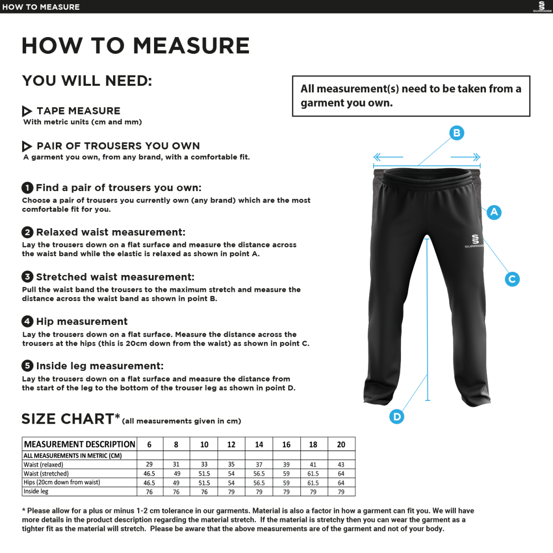 Crested Tracksuit pants - Girls/Women - Size Guide