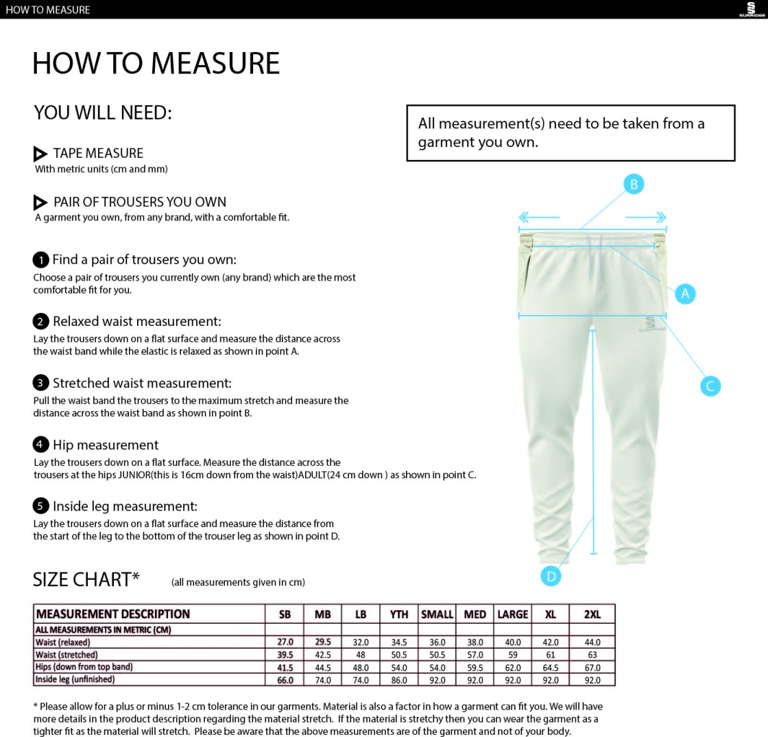 Crested Cricket Trousers - Size Guide