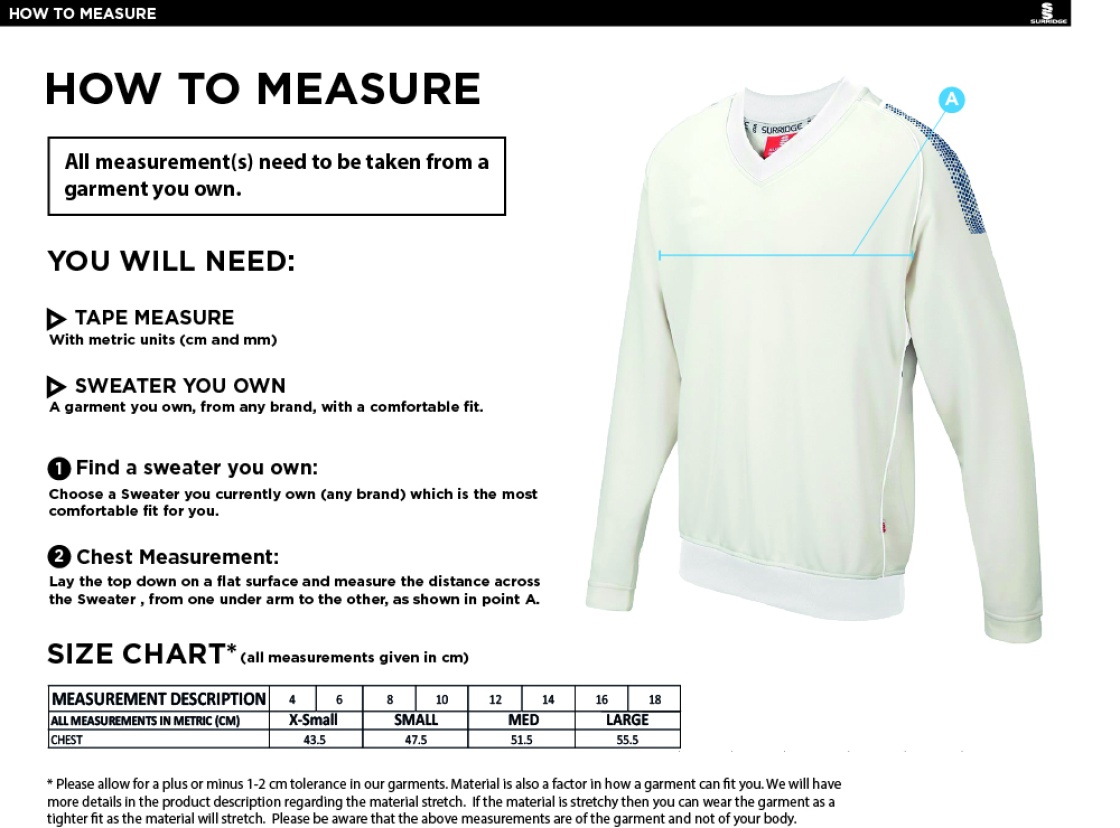 Crested Blast Long Sleeve Cricket Sweater - Girls Fit - Size Guide