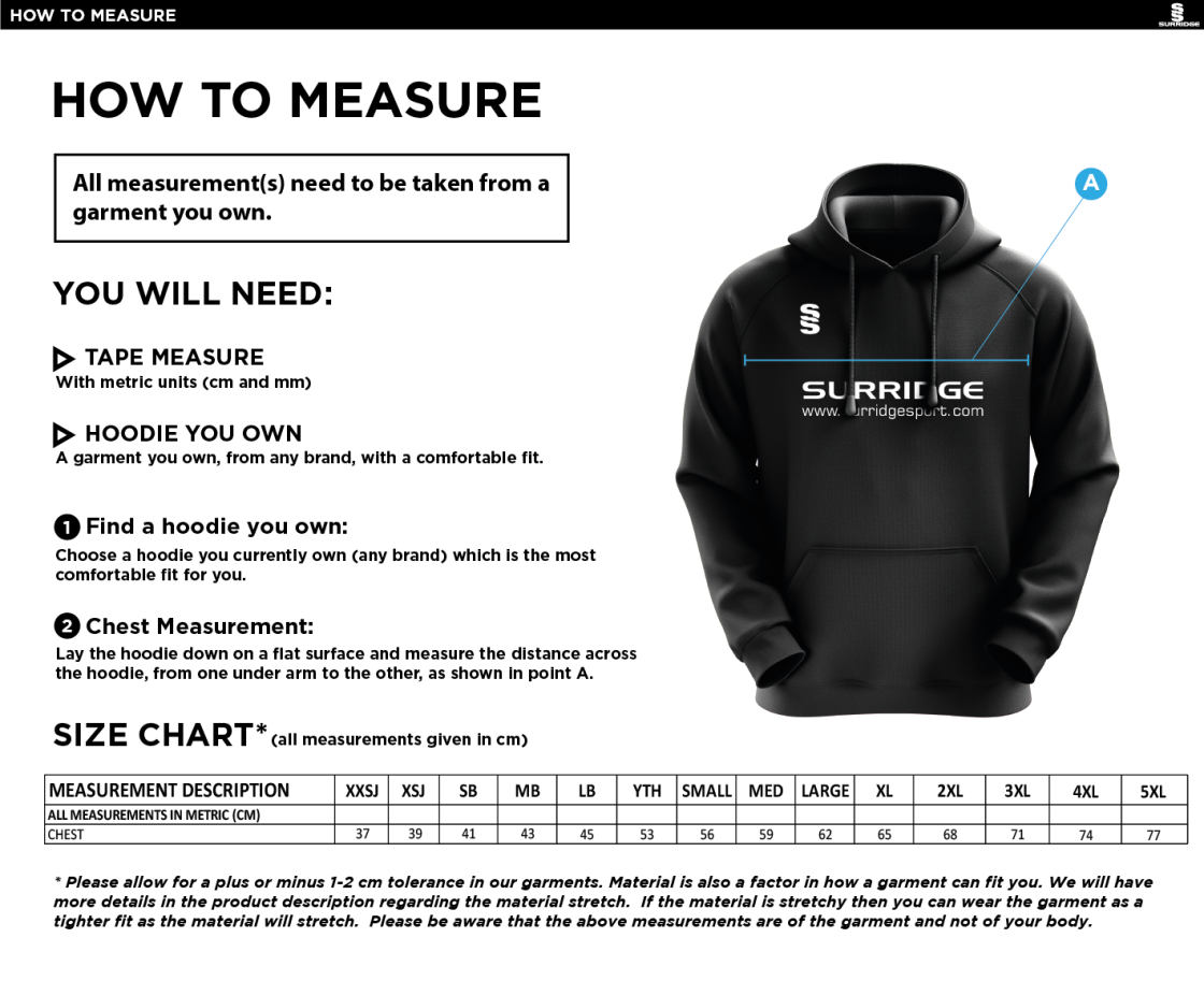 Crested Hoodie - Size Guide