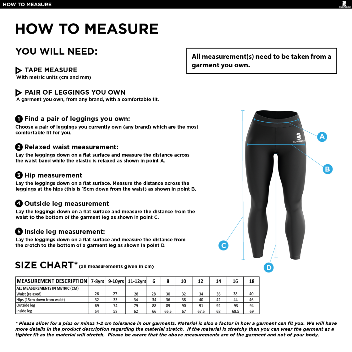 Crested Performance Full Length Leggings - Size Guide