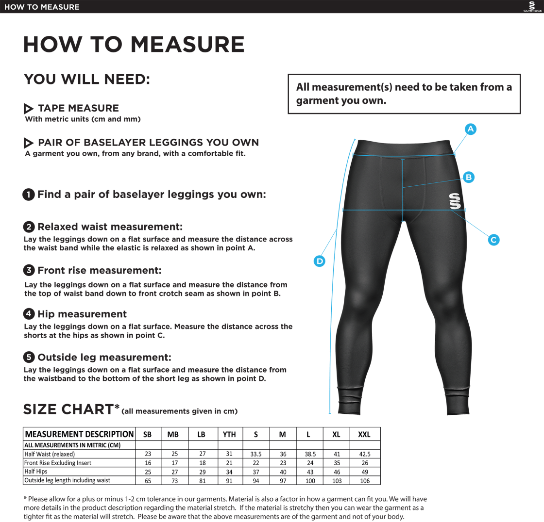 Crested Dual Baselayer Legging : Navy - Size Guide