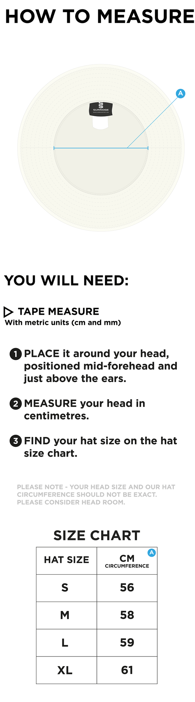 Crested Floppy Hat - Ivory - Size Guide