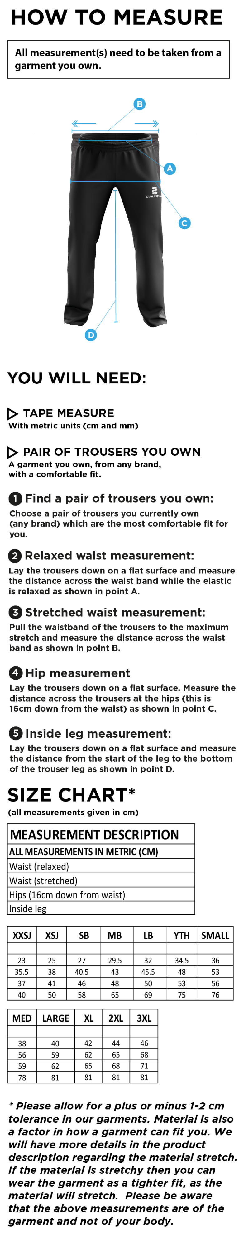 Crested Sweat Pants - Pre-Prep - Size Guide