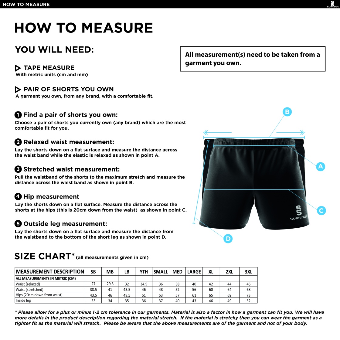 Crested Shorts - Size Guide