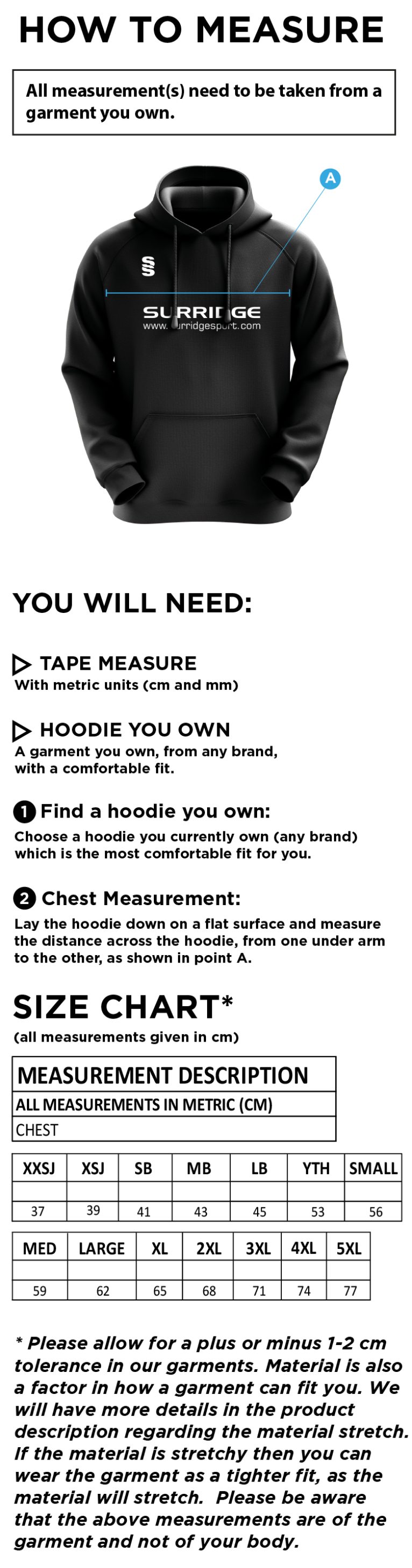 Crested Hoodie - Size Guide