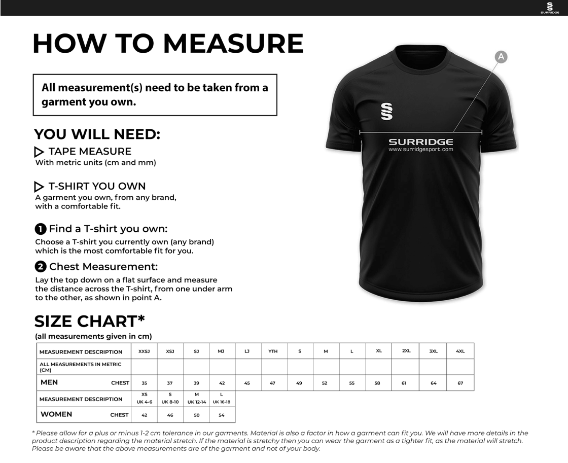 Westal Senior House Shirt - Size Guide
