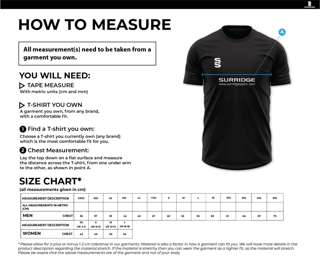 Christowe Senior House Shirt - Size Guide